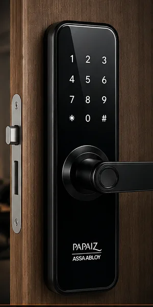 Fechadura digital de embutir Papaiz Fit Lock em porta de madeira